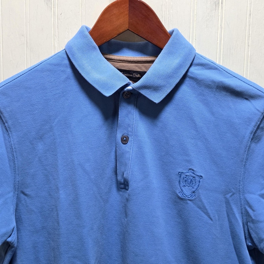 Massimo Dutti Polo Shirt Mens M Blue Solid Short Sleeve 100% Cotton Knit Top
